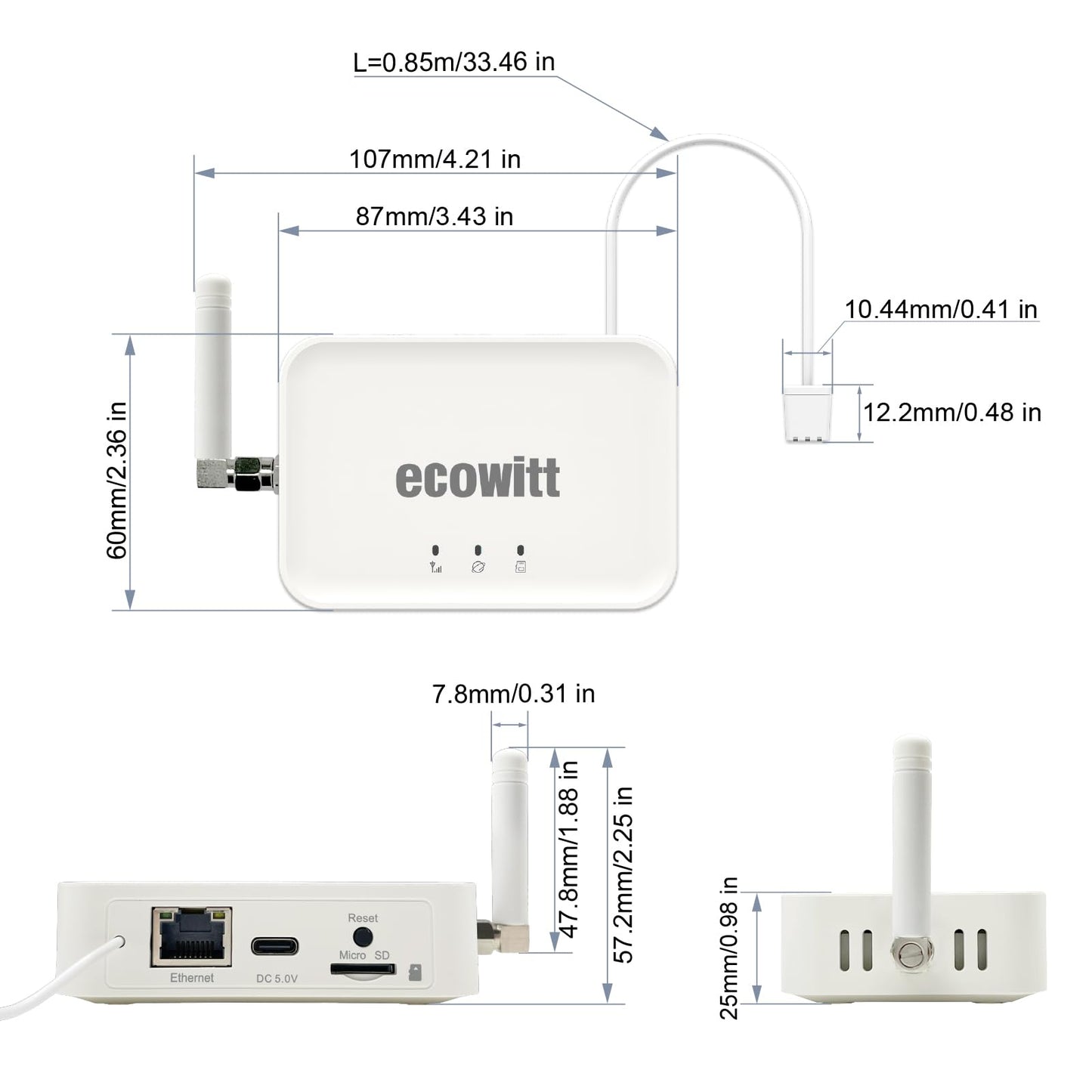 Ecowitt GW3000 Wi-Fi & Ethernet Weather Station Gateway, with Built-in Temperature, Humidity and Barometric Sensors with SD Card Port, 915 MHz