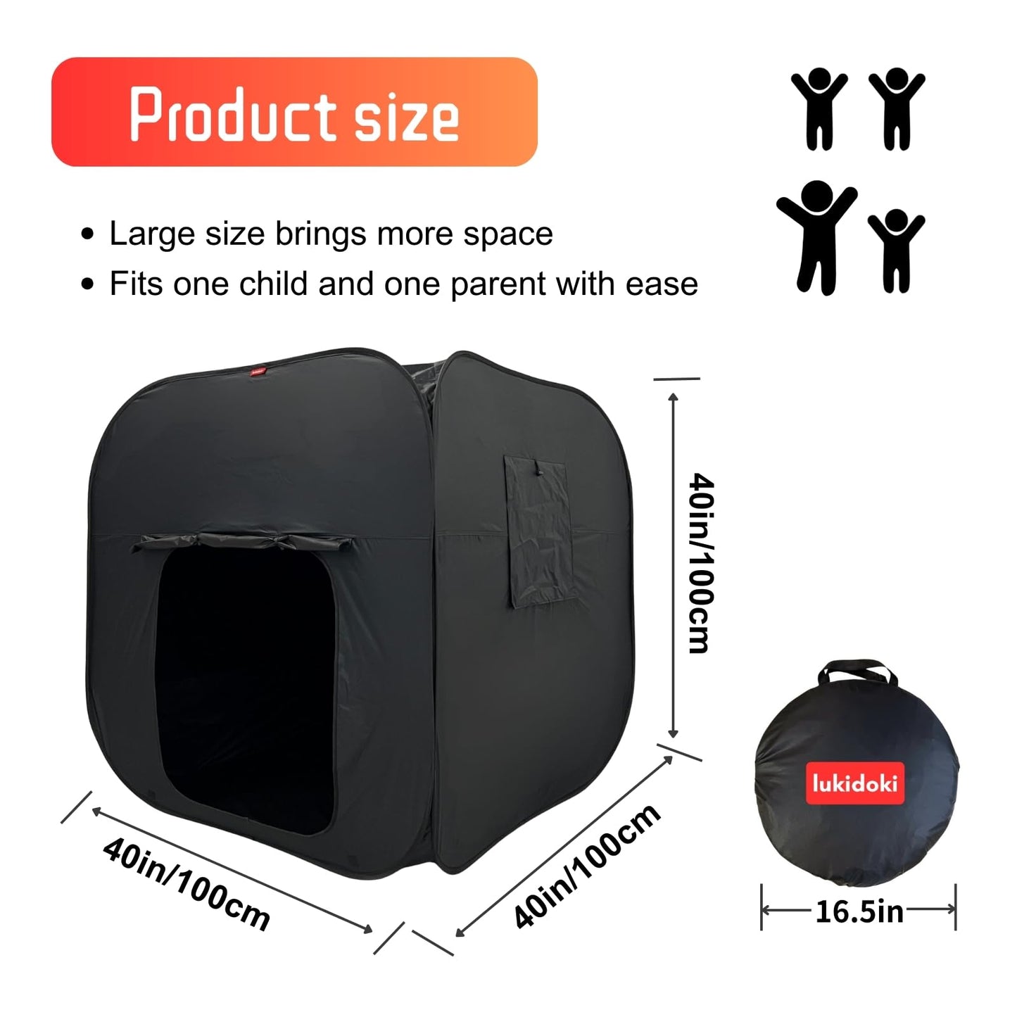 lukidoki Sensory Tent for Kids with Autism, ADHD, SPD - CPC Certification Black Out Calm Corner Hideout Den Helps Children Adults Relax Reduce Anxiety - Pop-up Autistic Sensory Room Play Tent