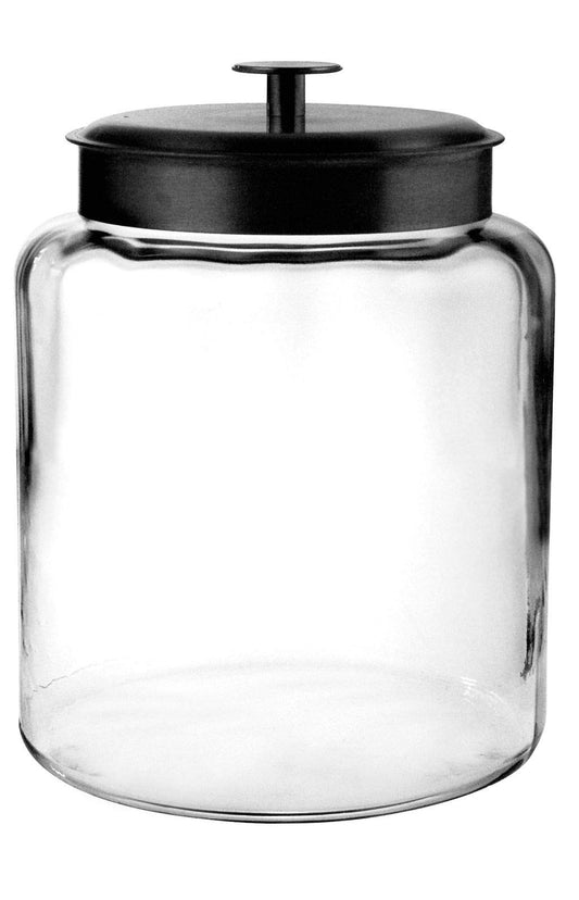 Anchor Hocking 2 Gallon Montana Glass Jar with Lid (2 piece, black metal, dishwasher safe)