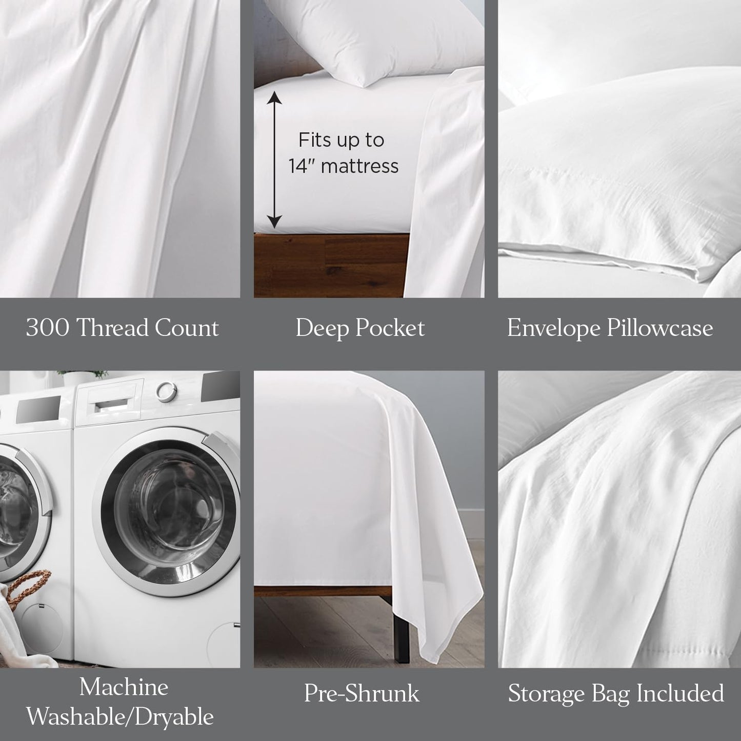 Ella Jayne Percale Sheets Queen (4 Pieces), Permium 100% Cotton Percale TC300, Hotel Luxury Collection, Deep Pockets and Cooling Percale Sheets (White)