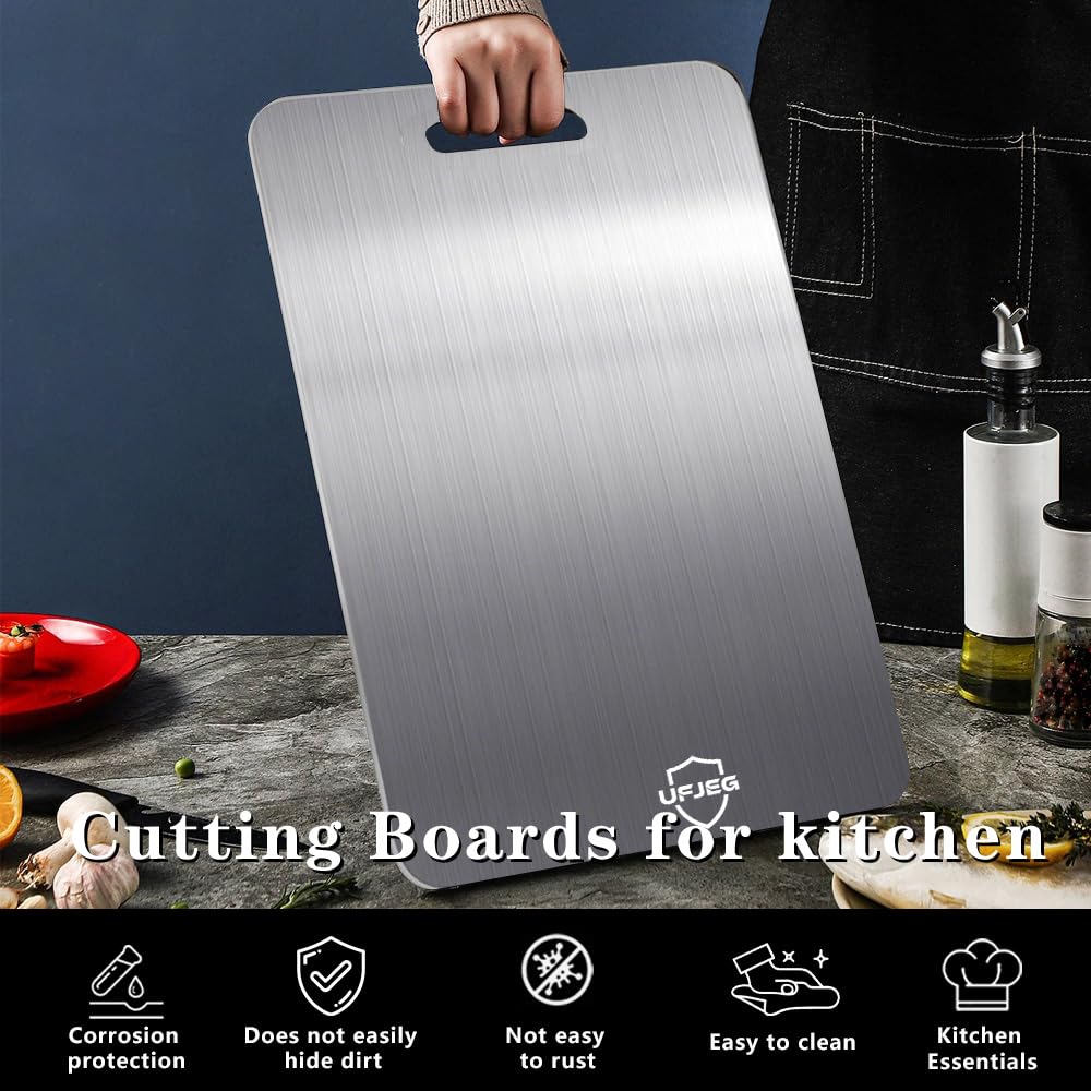 UFJEG Titanium Cutting Board Set of 3, Titanium Cutting Boards for Kitchen, Non Toxic, Double-Sided Food Grade Chopping Board for Cutting Meat Vegetable Fruit, Outdoor Camping
