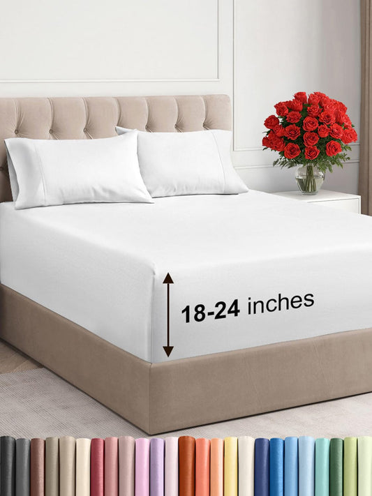 Extra Deep Pocket Queen Sheet Set - 4 Piece Breathable & Cooling Bed Sheets - Hotel Luxury Sheet Set - Ultra Soft, Wrinkle Free & Comfy - Easily Fits Extra Deep Mattresses - Deep Pocket White Sheets