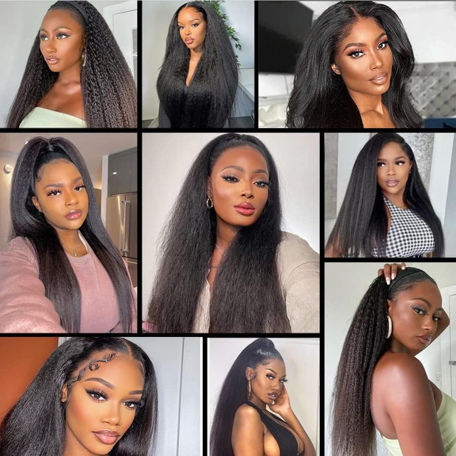 CYIKLI 12 14 16 Kinky Straight Bundles Human Hair Yaki Straight 3 Bundles 100% Unprocessed Brazilian Virgin Remy Hair Natural Black Color