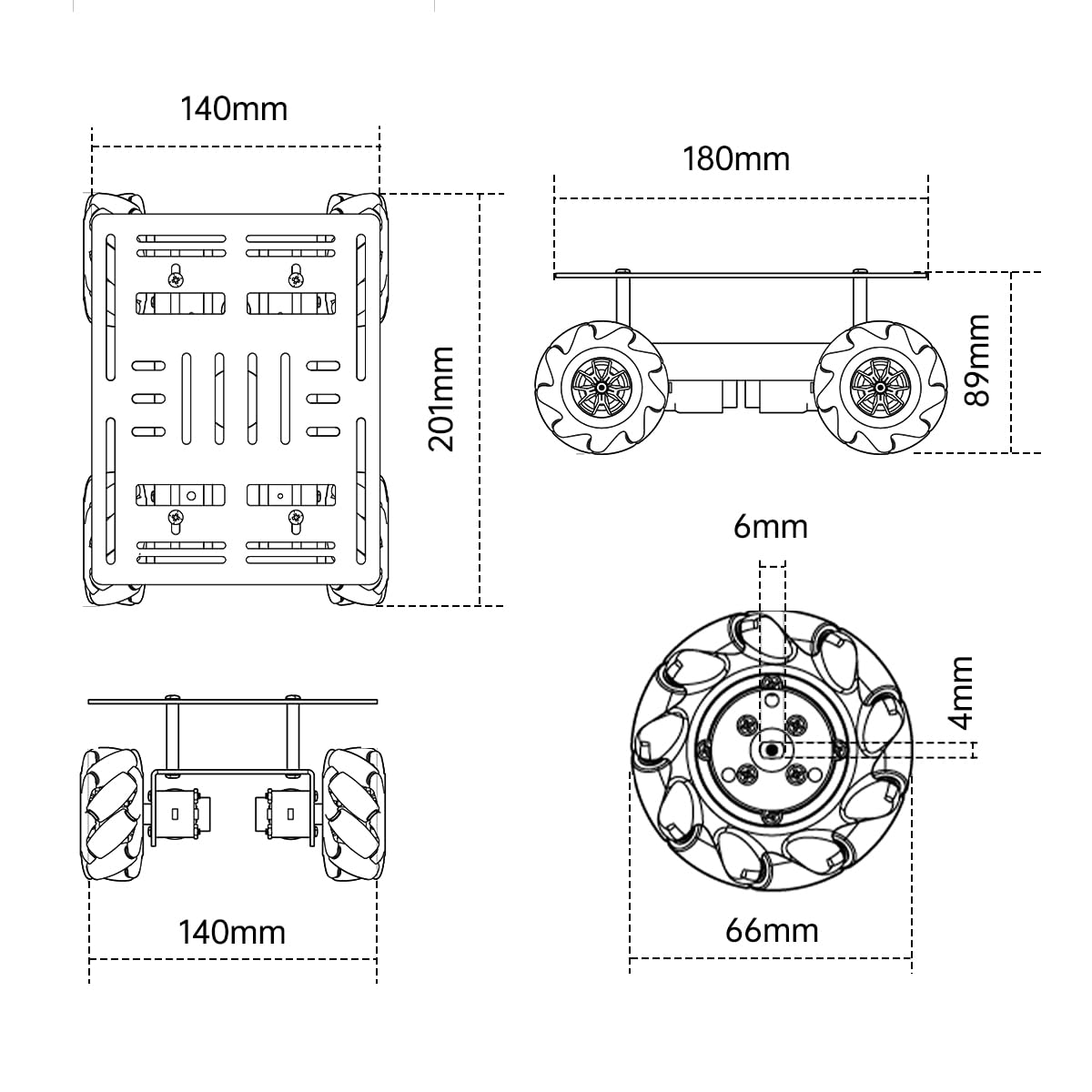 LewanSoul Mecanum Robot Chassis Car Kit with 360° Omnidirectional Wheel, Aluminum Alloy Frame, TT Motor, 66mm Omnidirectional Wheels, Robotic Moving Platform Robot Car DIY Kit (Unassembled)