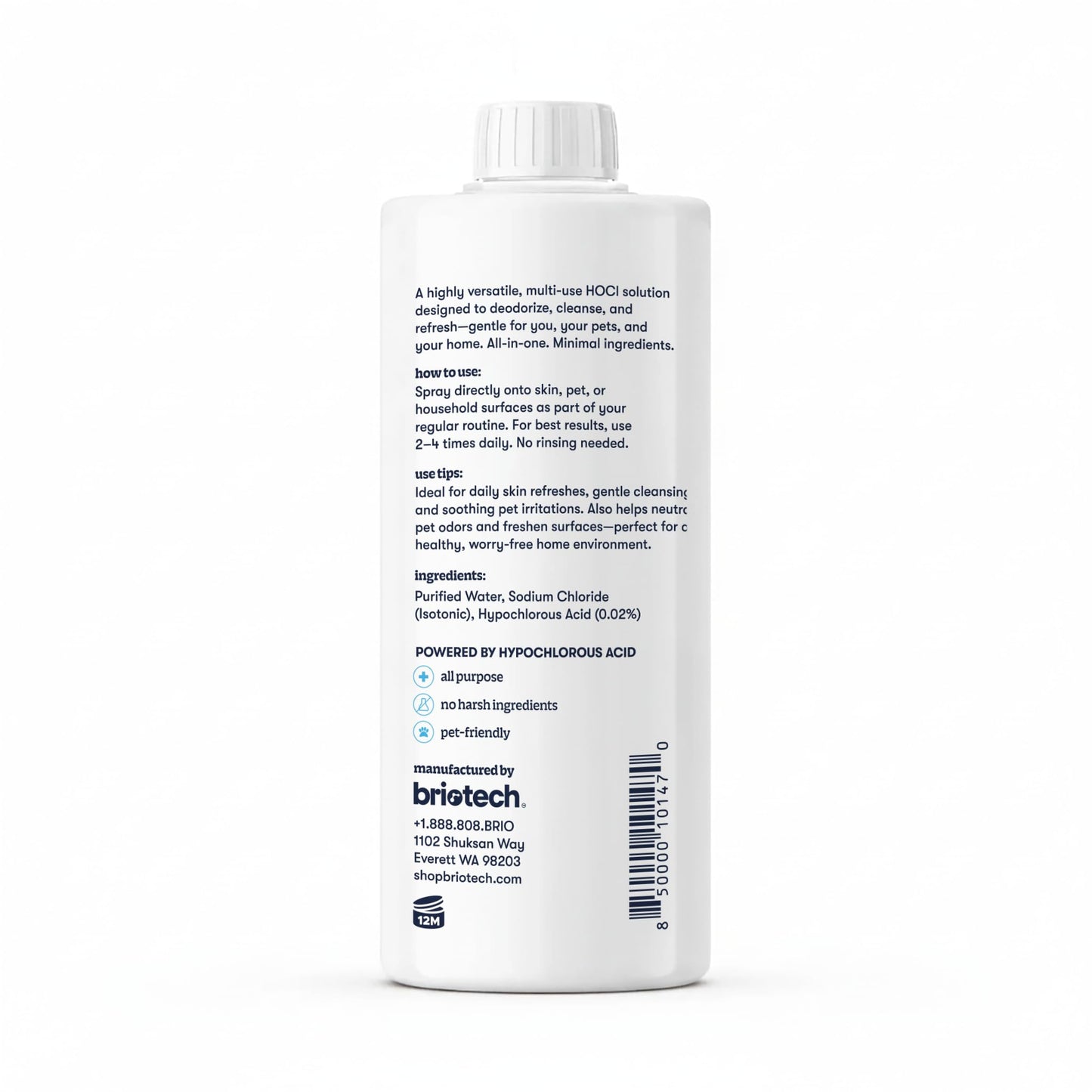 BRIOTECH Pure Hypochlorous Acid Cleanser, Original Premium HOCl Topical Solution, Multi-Purpose Cleaner, Family Approved & Pet Friendly, 32 fl oz Refill (2 Pack)