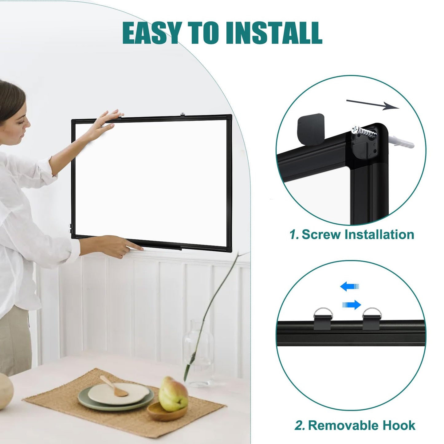 QUEENLINK Double Sided Magnetic White Board，36"x24" Dry Erase Whiteboard for Wall with Black Aluminum Frame Presentation Board for School, Office and Home