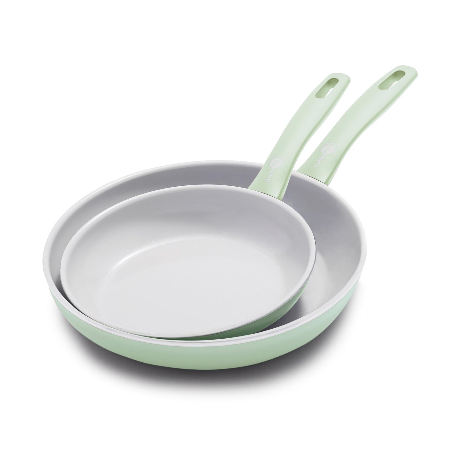 GreenPan Dover 8” & 10” 2 Piece Frying Pan Skillet Set, Non-Toxic PFAS-Free Ceramic Nonstick Coating, Sear Saute Fry Egg Omlete, Dishwasher & Oven Safe, Stay Cool Handle, Easy Pour Rims, Pastel Green