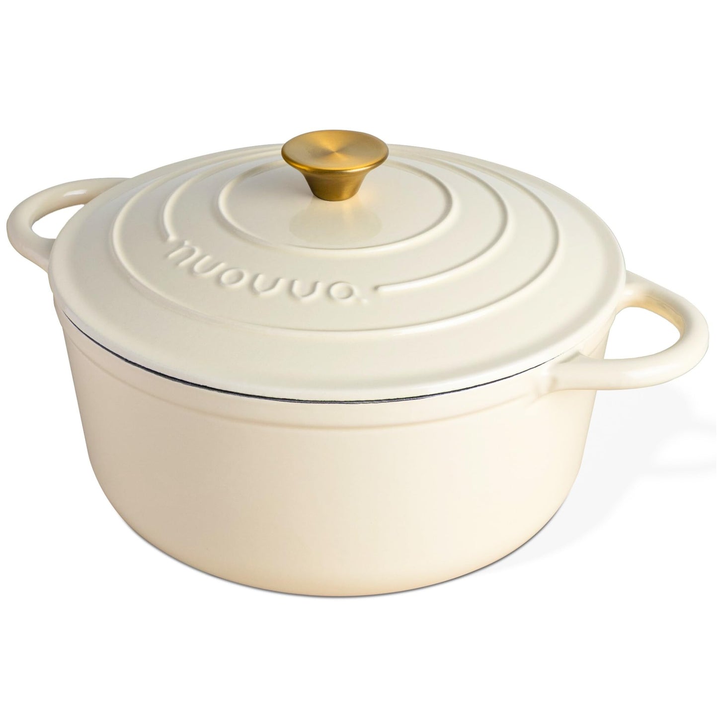 Nuovva Enamelled Cast Iron Dutch Oven Pot with Lid-6.4 Quart Non Stick Casserole Pot-Heavy Duty & Oven Safe up to 500° for Bread Baking, Braising, Stews, Roasting - 28cm Cream