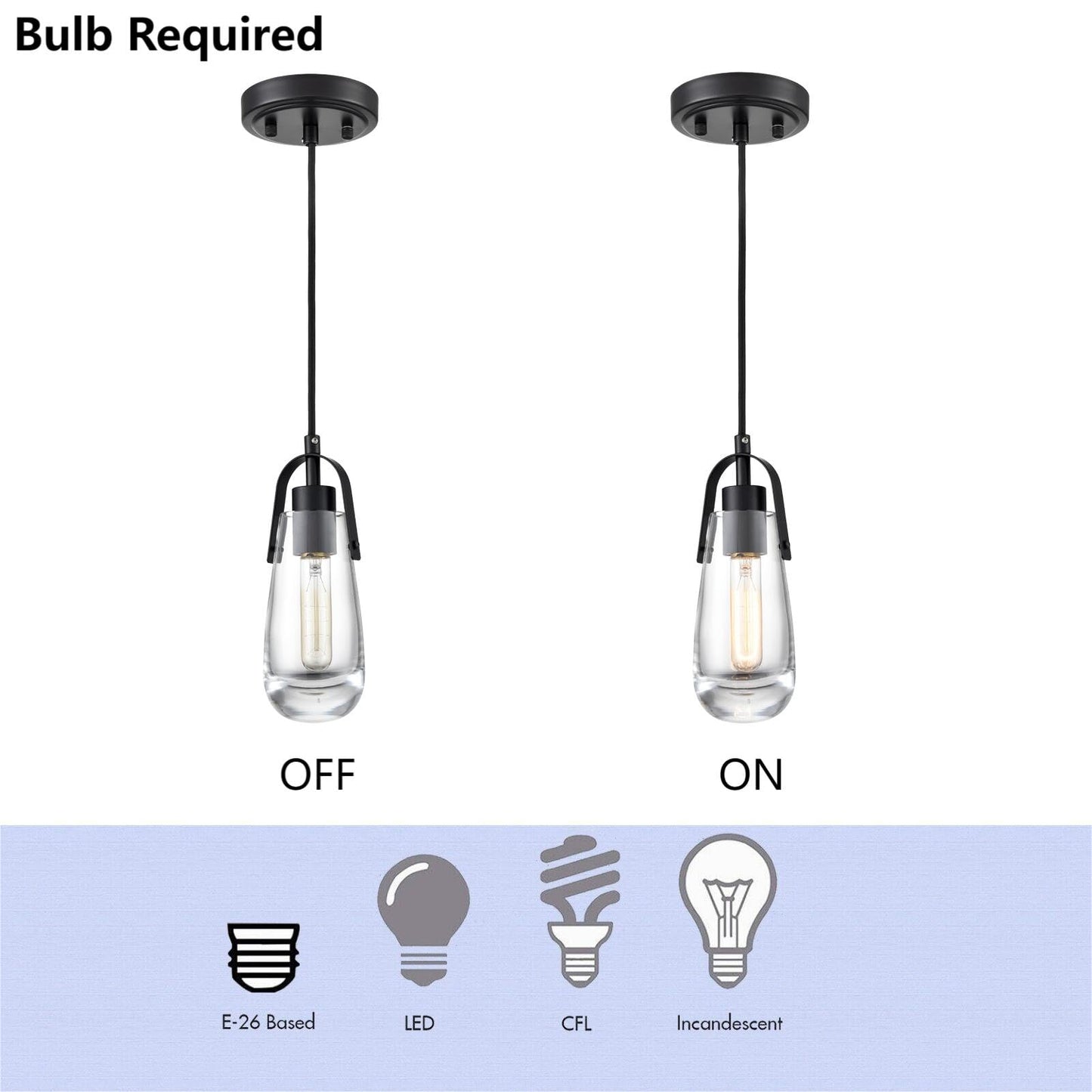 DEYNITE Industrial Home Pendant Light Fixtures Black Hanging Light with Clear Glass for Kitchen Island