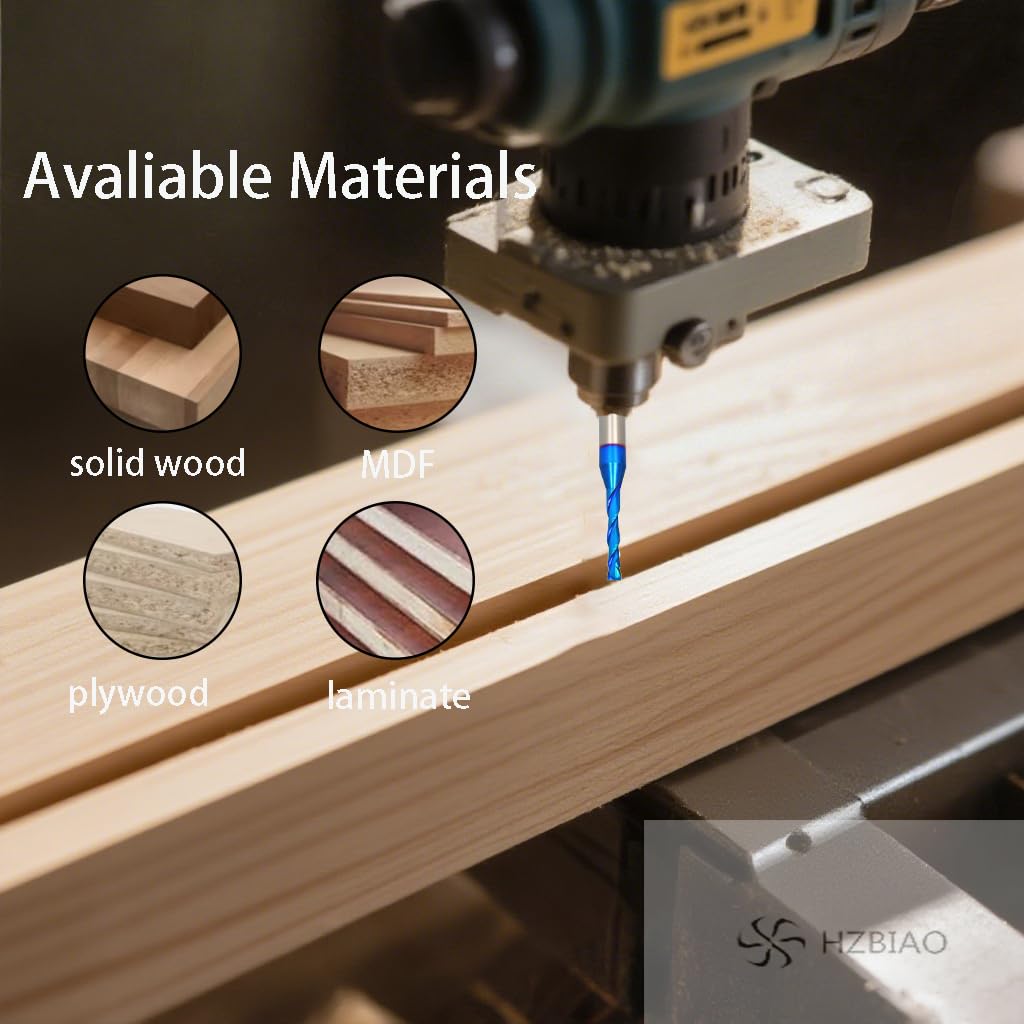 5PCS Spiral Router Bits Up&Down Compression Bit 1/8 inch Cutting Diameter 1/4 inch Shank Solid Carbide CNC End Mill for Wood Carving UDF58