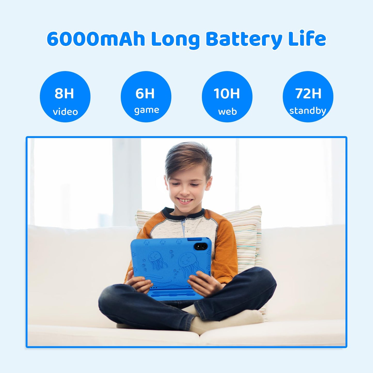 2024 Upgraded Kids Tablet, Octa-core, 10 Inch Android 14 Tablet for Kids with Case, 6000mAh Battery with Kids Space, Parental Control, Dual WiFi6, Kids App Pre-Installed, Great Gift for Children