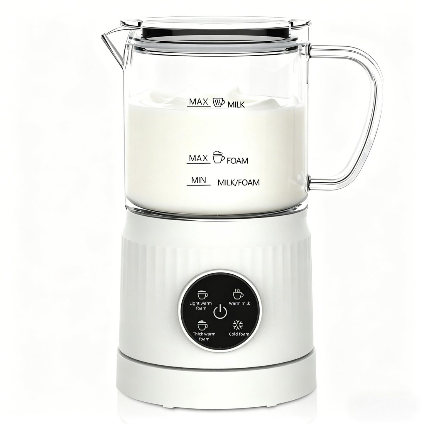 Casimhu 4-in-1 Milk Frother, Electric Milk Frother and Steamer with LED Touch Screen, Ceramic Lining Bottom, Milk Warmer 13.52oz for Lattes, Cappuccinos, and Macchiatos at Home (White)
