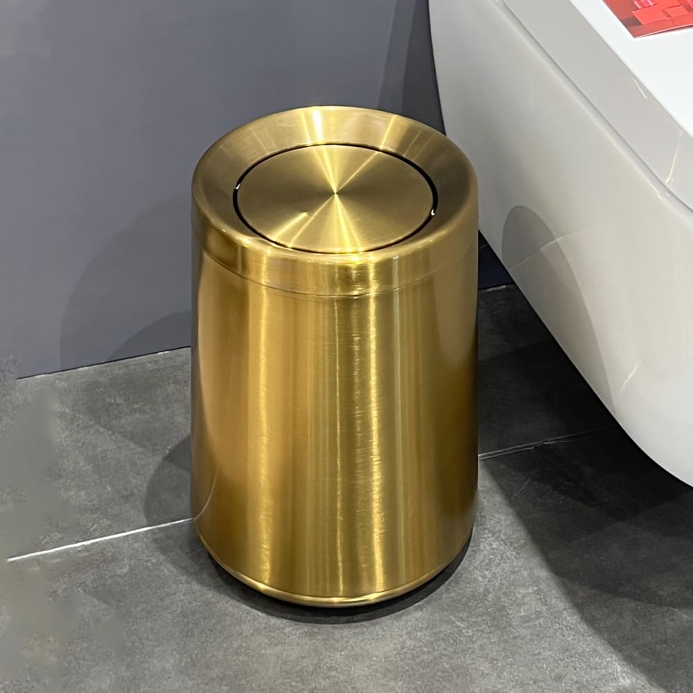 LEASYLIFE 10 L/3 Gallen,Gold Small Trash Can for Bathroom,Brushed Stainless Steel Garbage Can with Flipping Lid,for Bathroom,Living Room,Bedroom,Hotel,Conference Room(Gold)