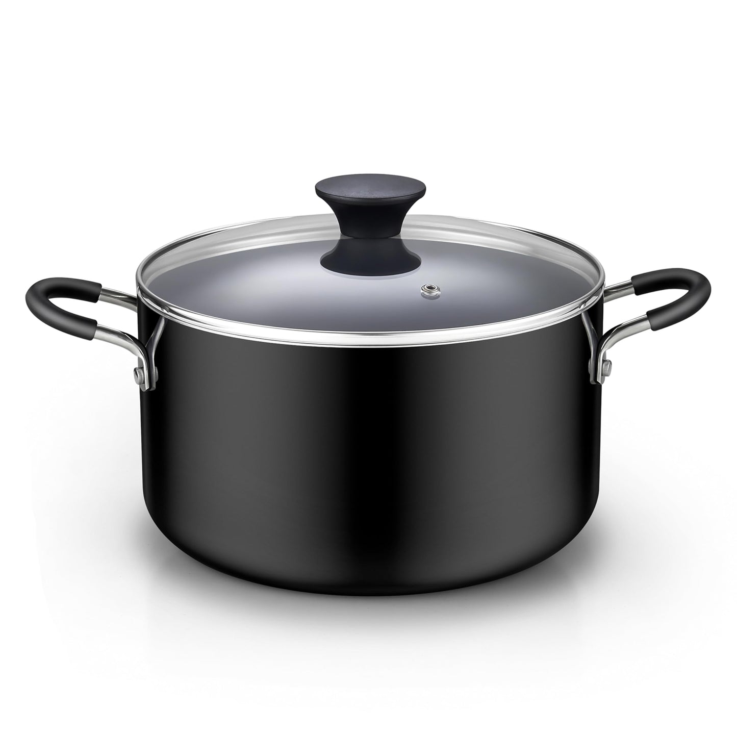 Cook N Home Professional 6 Quart Nonstick Stock Pot with Lid, Riveted Handles, Soup Pot for Holiday Feasts, Stockpot with Even Heating, Induction Cookware, Oven & Dishwasher Safe, Black