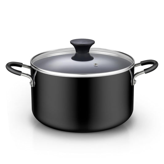Cook N Home Professional 6 Quart Nonstick Stock Pot with Lid, Riveted Handles, Soup Pot for Holiday Feasts, Stockpot with Even Heating, Induction Cookware, Oven & Dishwasher Safe, Black