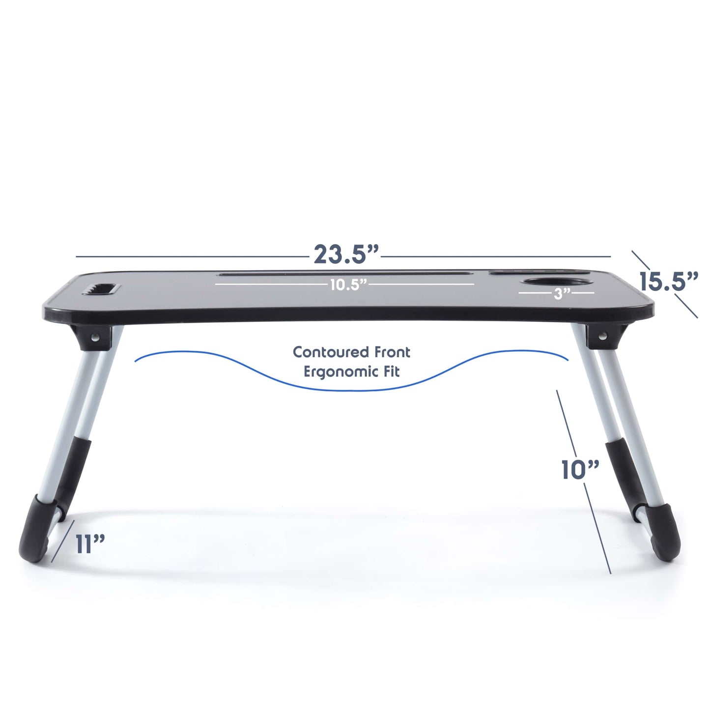 Nestl Foldable Lap Desk - Portable Laptop Stand for Bed, Couch, Work, Reading & Writing, Lap Table with USB Ports, Large Laptop Tray, Black