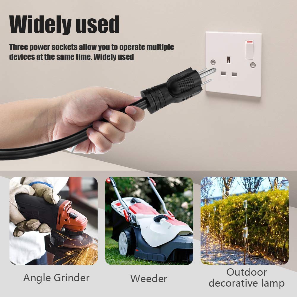 Mshyet 25FT 12/3 Outdoor Extension Cord, Heavy Duty 3-Outlet SJTW Indoor/Outdoor Three-Prong Power-Cord 12-Gauge Grounded 15-Amp 1875 Watts