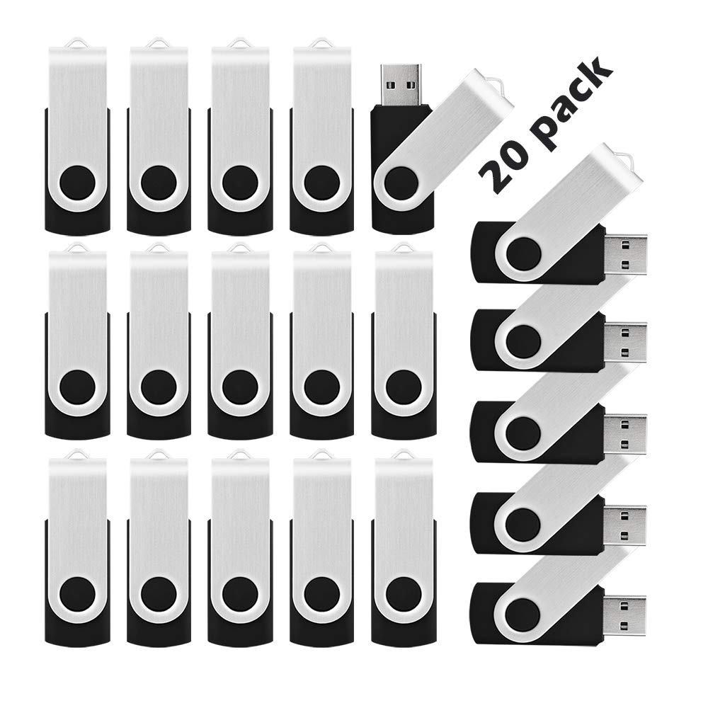 16GB USB Flash Drive KOOTION 20 Pack USB Drive Thumb Drive Bulk USB Stick Swivel for Data Storage, Black