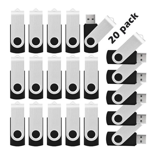 16GB USB Flash Drive KOOTION 20 Pack USB Drive Thumb Drive Bulk USB Stick Swivel for Data Storage, Black