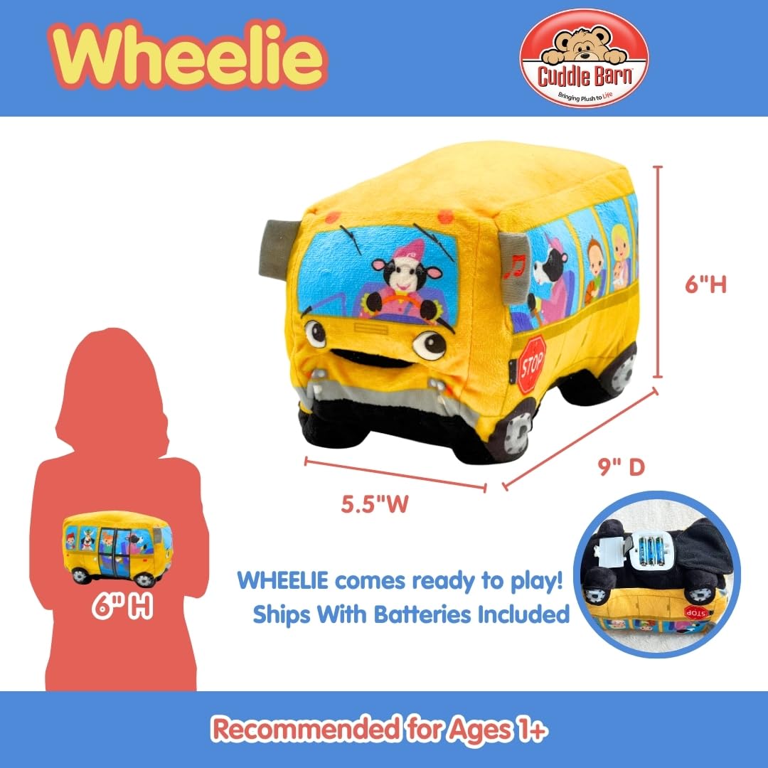 Cuddle Barn | Wheelie - School Bus Singing Stuffed Animal Plush Toy | Mouth Moves and Eyes Light Up | Sings Wheels on The Bus - 23 cm