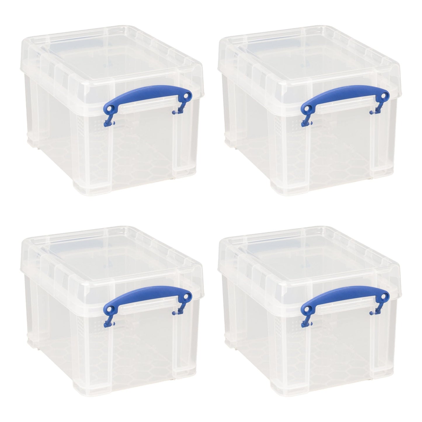 Really Useful Box 4 Pack Storage Bins, Clear Plastic Stackable Organizing Totes, 3 Liter