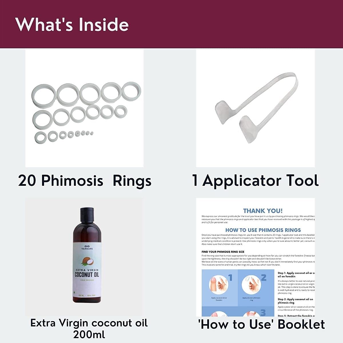 Fore-Stretch Rings (20-Piece-Set) with Cold-Pressed Coconut Oil and 'How to use' Booklet | Lab-Tested | Comfortable | Skin-Friendly Silicone