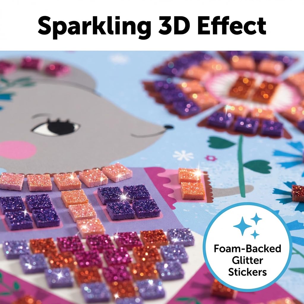 DJECO Lovely Pets Sticker Mosaic Craft Kit - Create Your Own Sparkling Pets for School or Gifts - Fun & Creative for Family & Friends, Boys & Girls, Educational Mosaic Art Craft Kit for Kids 5+