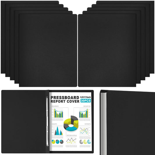 Dunzoom 30 Pcs 8.5'' x 11'' Pressboard Report Cover, 3'' Capacity Metal Prong Fastener with Compressor, Letter Size, Presentation Folder to Neatly Bind Report, Proposal Document (Black)