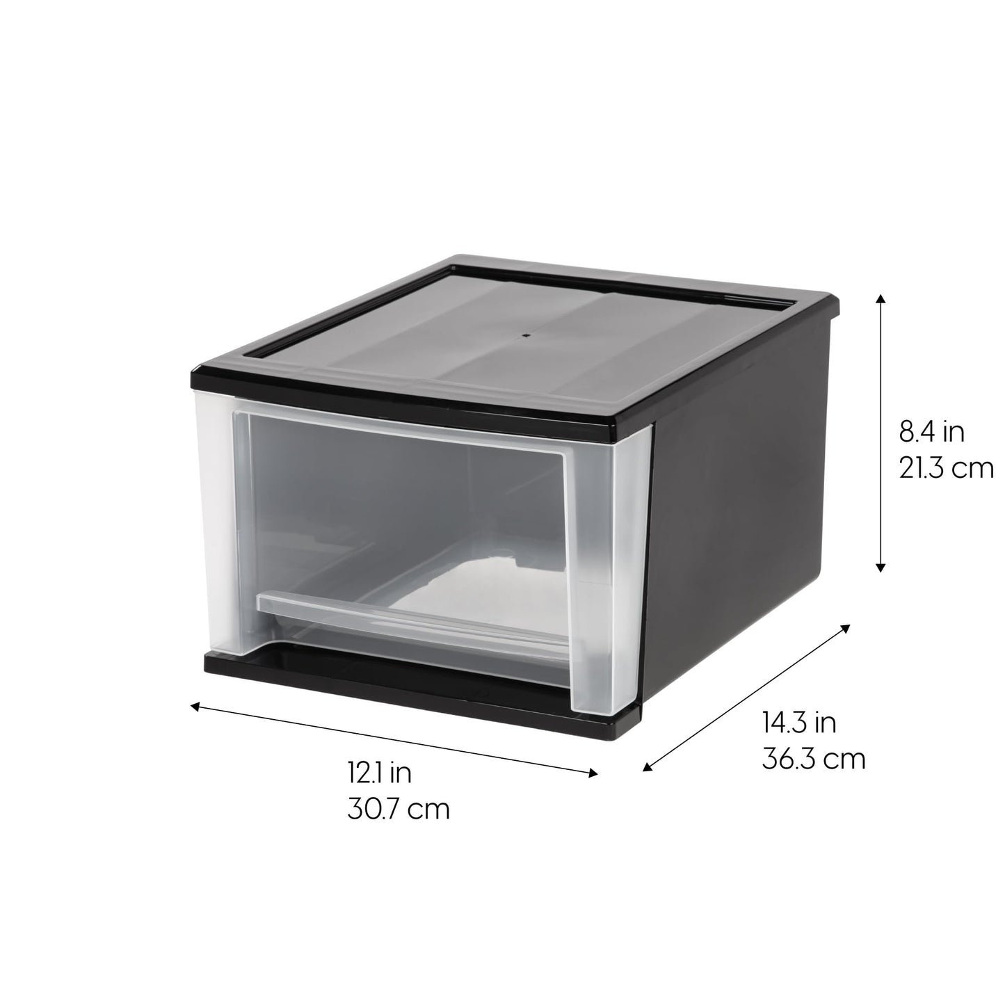 IRIS USA 17 Qt. Medium Plastic Stacking Drawer, Stackable Storage Organizer Unit with Sliding Drawer for Bedroom Kitchen Under Sink Pantry Craft Room Dorm Office, Black, 4-Pack