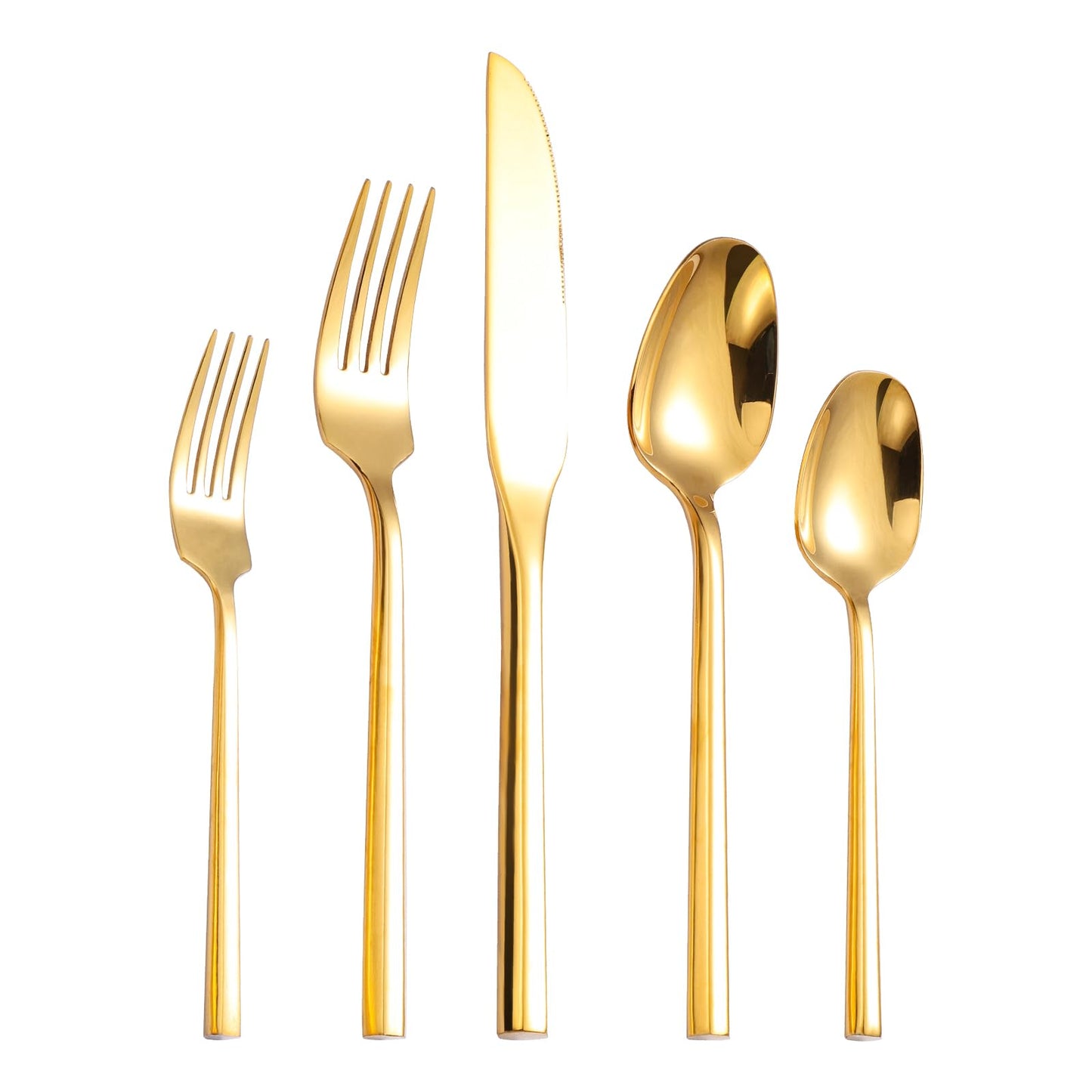 Mirror Silverware Set Gold Flatware Set with Hexagon Handle 20 Pieces 18/0 Stainless Steel Cutlery Set Wedding Housewarming Gift Service for 4 (Mirror gold)