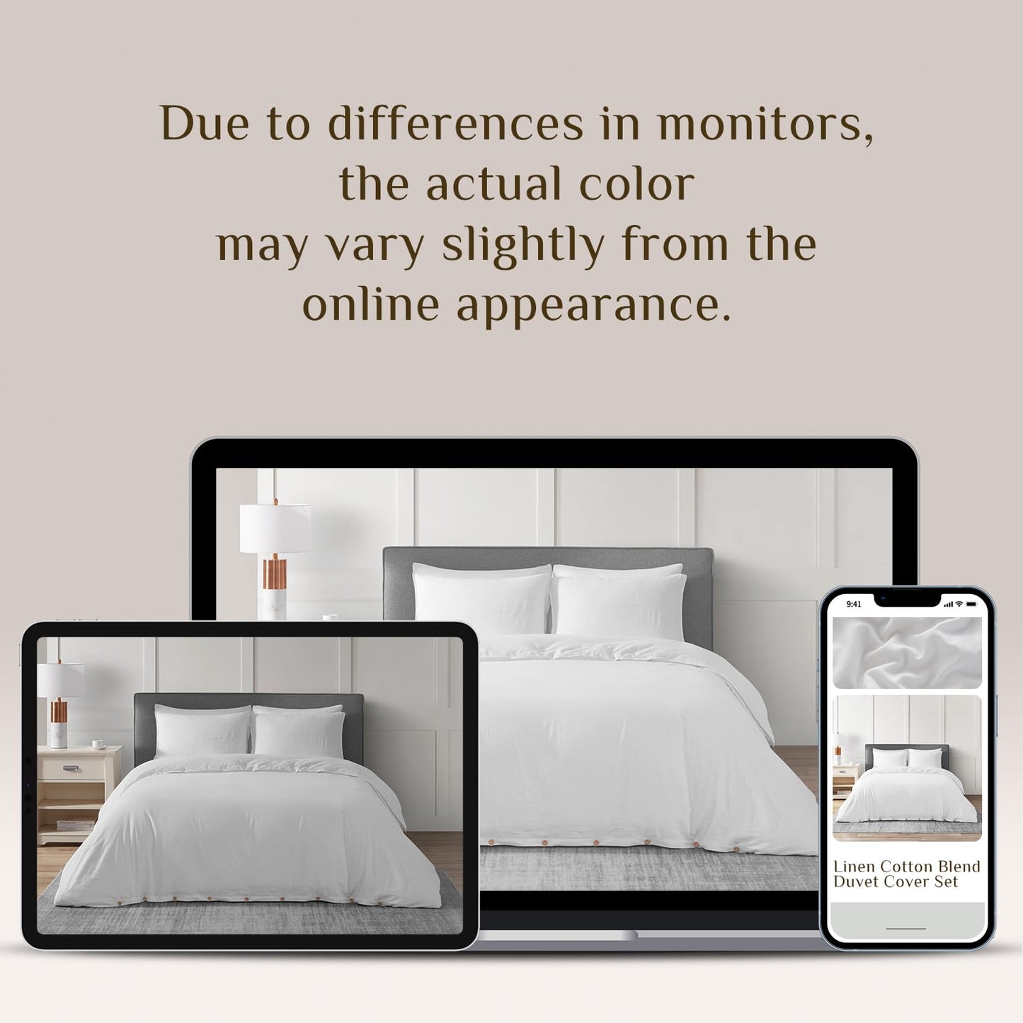 DAPU Linen Duvet Cover Set - French Linen Cotton Blend Natural Flax Soft Breathable Bedding 3 Pcs Set - 1 Duvet Cover 2 Pillowcases (Off-White/Cotton Linen, King)