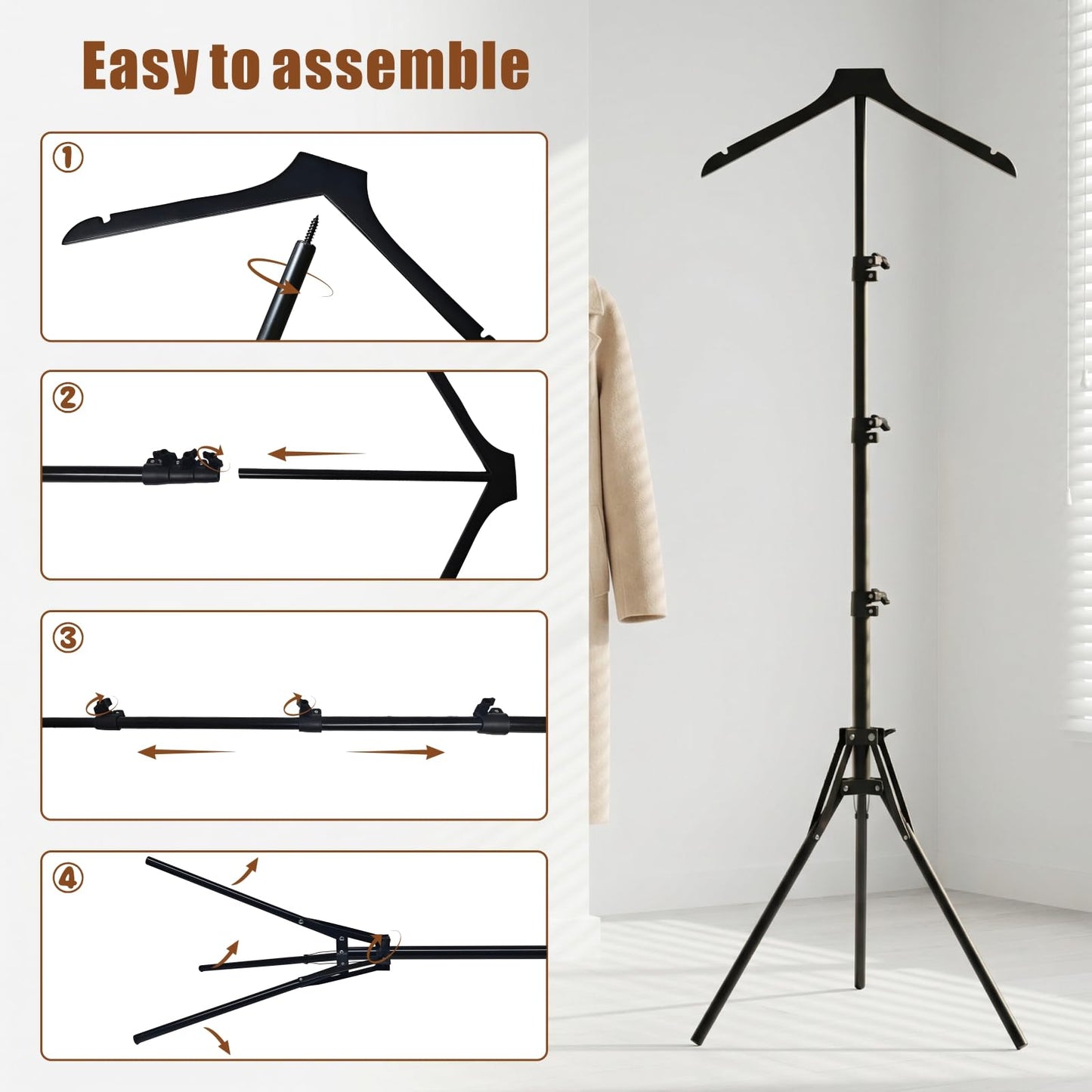 2 Pack Adjustable Shirt Display Stand 32-63 Inch, Foldable Metal Mannequin Torso Rack w Sturdy Tripod Base for Dress, Garment,Jacket Coat Portable Display for Retail Store,Vendors,Trade Shows,Home