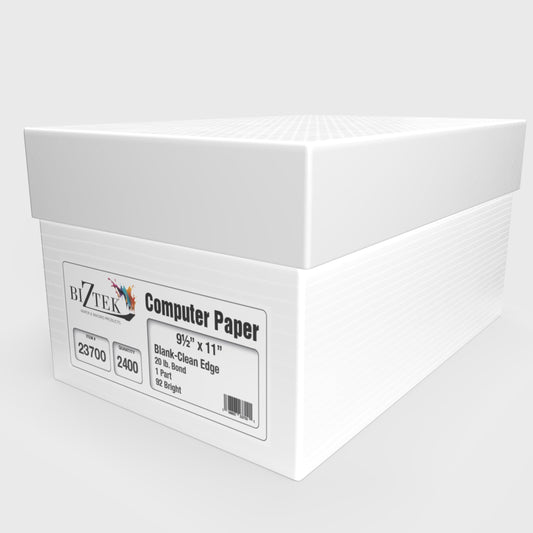 Biztek Continuous Computer Paper 9 1/2 x 11 Blank White Clean Edge 1 Part 20 lb. 92 bright Carton | 2,400 sheets
