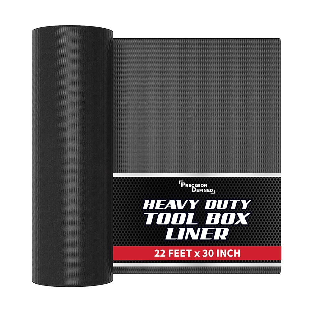 Precision Defined Professional Grade Tool Box Liner, 22 ft x 30", Black | Tool Box Drawer Liner, Shelf Liner Non Slip Mat, Thick Cabinet Shelf Liner, Toolbox Drawer Liner