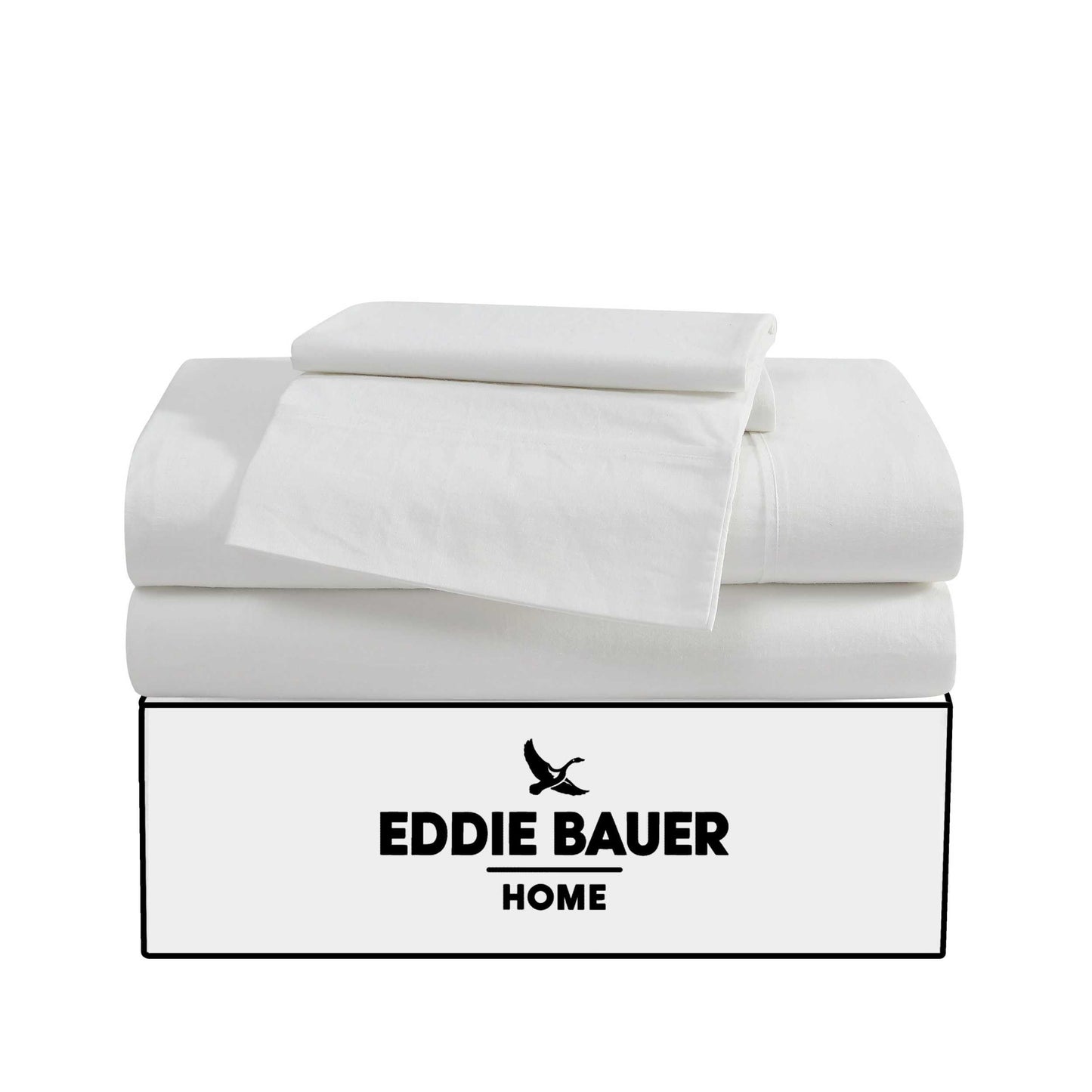 Eddie Bauer - King Sheet Set, Washed Percale Bedding Set with Deep Pockets, Super Soft, 100% Luxury Cotton with Smooth Percale Weave (Off-White)