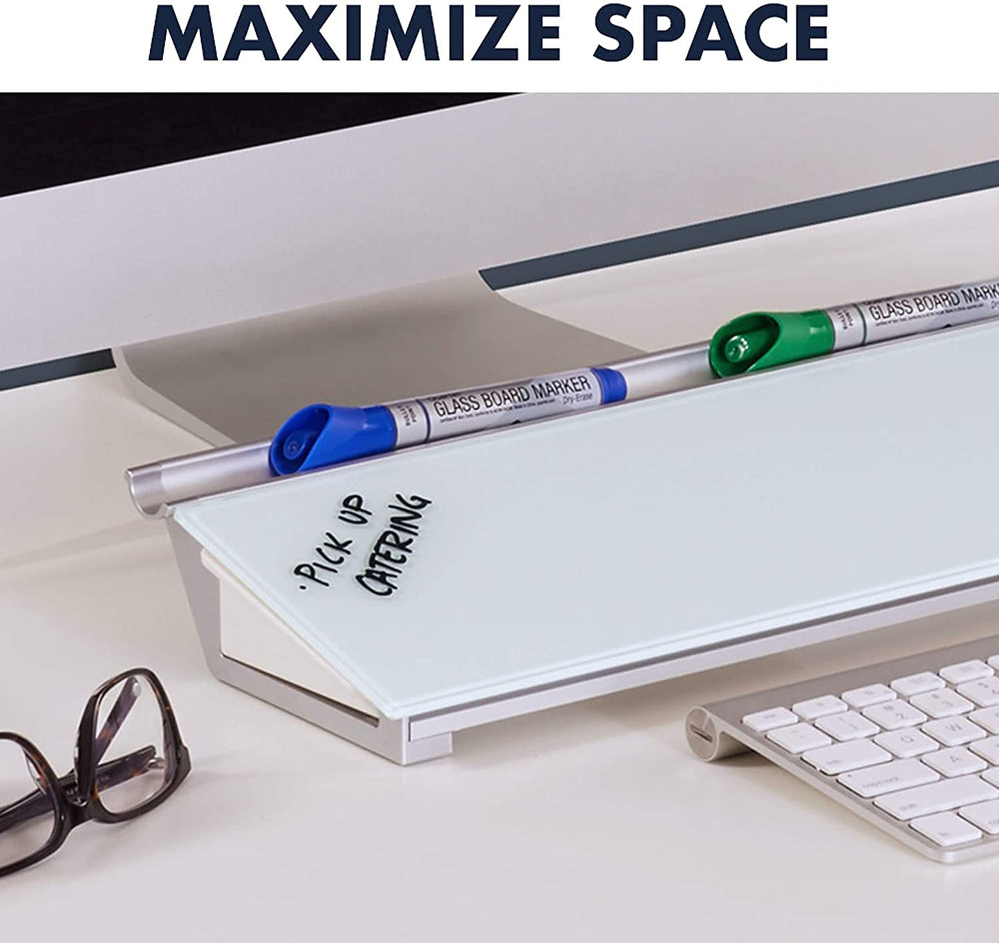 Glass Desktop Computer Pad, 18" x 6", Whiteboard, Dry Erase Surface, White Surface (GDP186), 2 Set