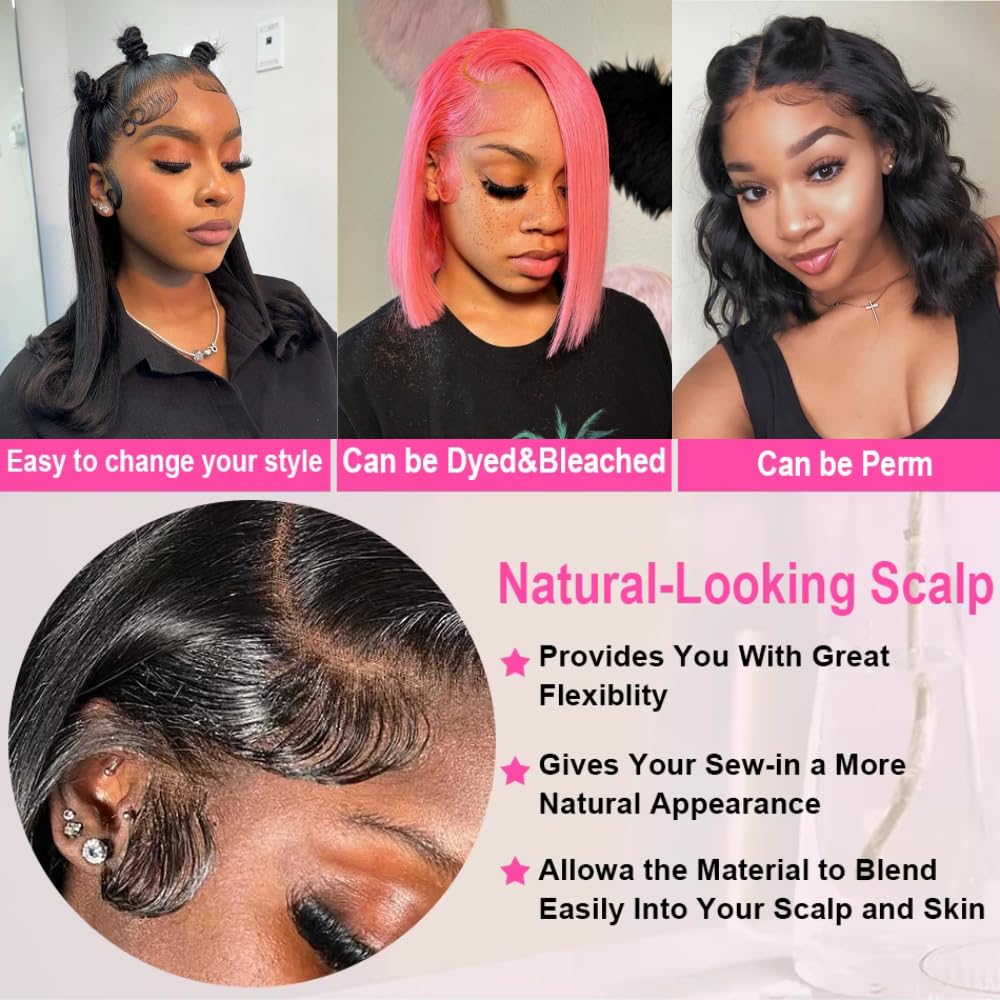 Urbansister 13x6 Bob Lace Front Wig Human Hair 12 Inch Short Straight Bob Frontal Wigs Pre Plucked With Baby Hair Hd Transparent Lace 200% Density Glueless Bob Wigs for Black Women