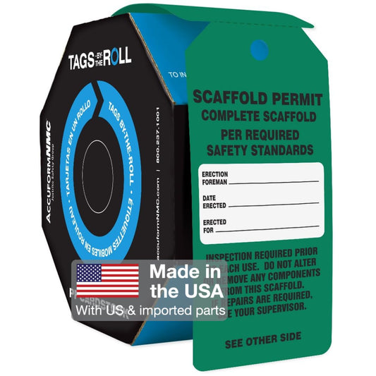 AccuformNMC 100 Scaffolding Tags by-The-Roll, Scaffold Permit - Complete Scaffold, US Made OSHA Compliant Scaffold Tags, Waterproof PF-Cardstock, Resists Tears, 6.25"x3", TAR713