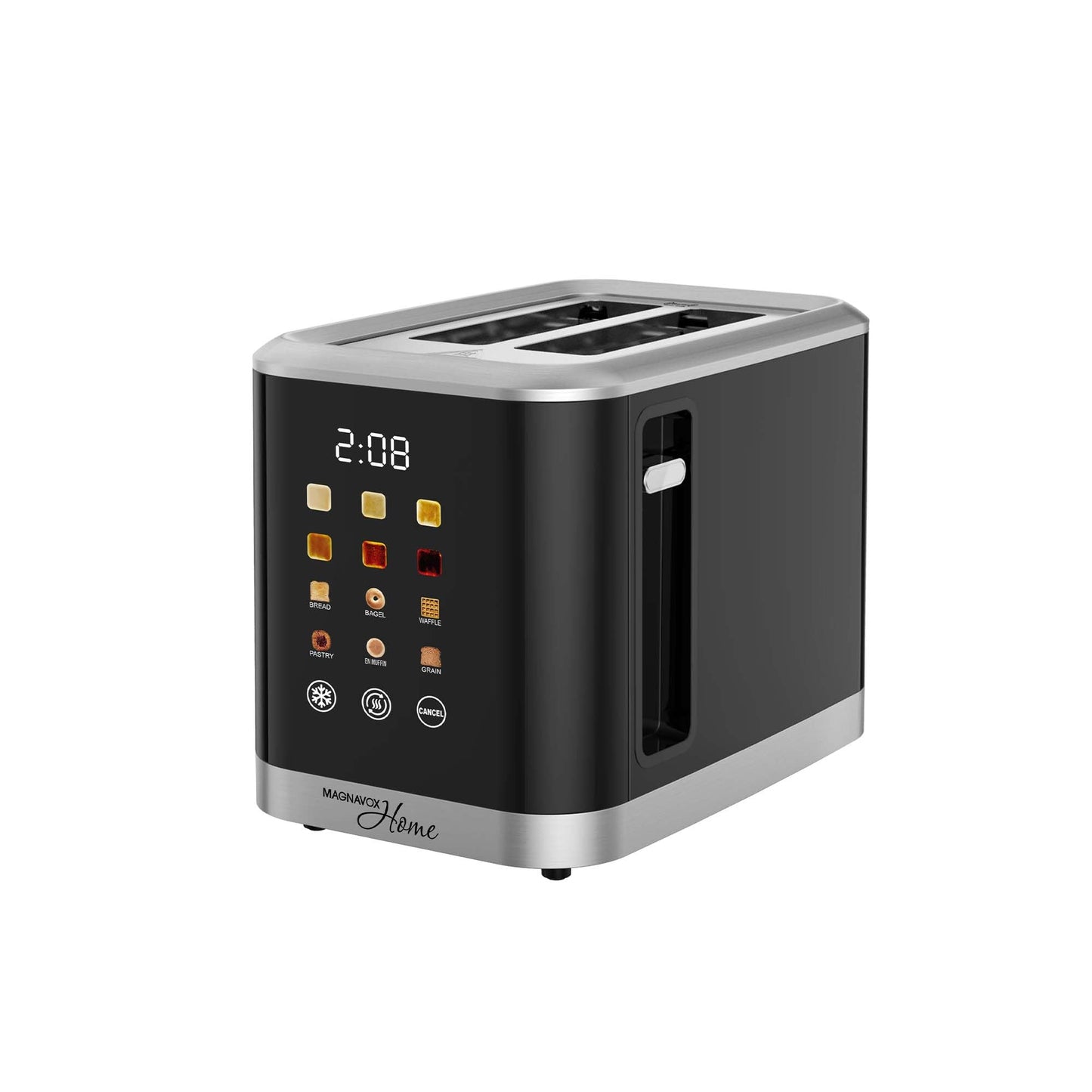 MAGNAVOX HOME, 2 Slice Smart Toaster, Touchscreen, Wide Slot for Bread, English Muffins, Croissants, and Bagels, 5 Adjustable Toast Settings, Cancel and Defrost, 6 Bread Types & Shade Settings