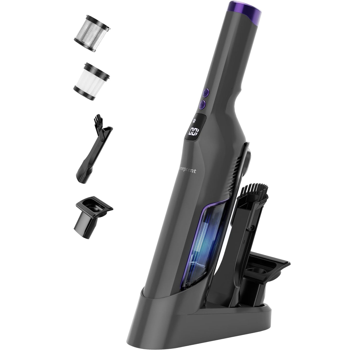 Sweepcent Handheld Vacuum Cordless, 24Kpa Car Vacuum with Brushless Motor, Charging Dock, Rechargeable, 1.5lbs Portable Handheld Vacuum with 2-Speed for Home/Car/Pet (Purple)