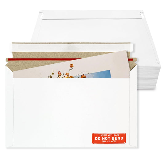 Cheardia 120 Pack Photo Document Mailers with Self Adhesive Seal, 13 x 9.25 Inch Rigid Mailers Stay Flat Cardboard Envelope with Label for CD, Photos, White