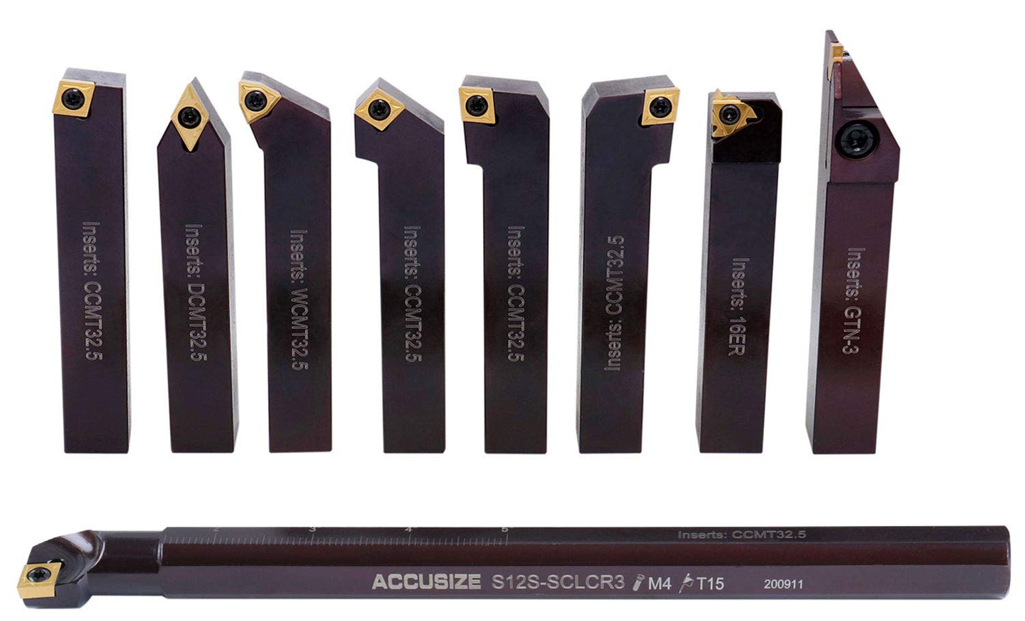 Accusize Industrial Tools 3/4" 9 Pieces/Set, Indexable Carbide Turning Tools and Boring Bar, 2988-0034