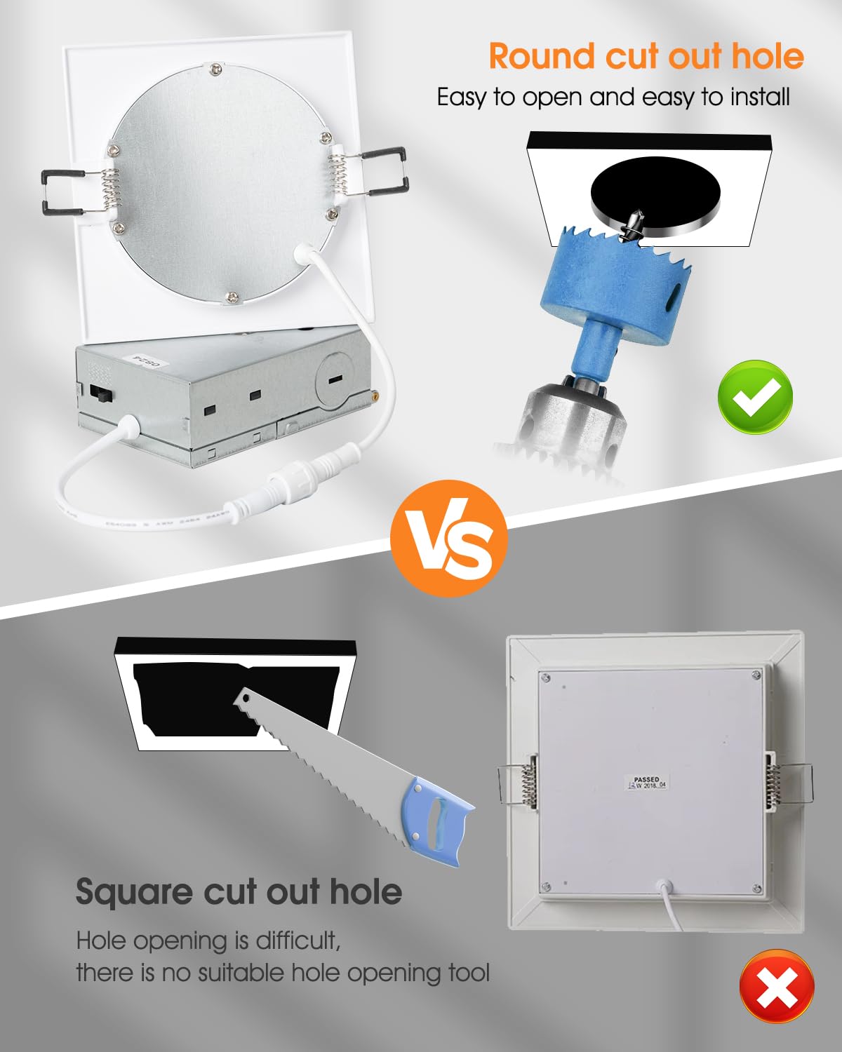 ZYC 4-inch Square Recessed Lighting - Ultra Thin Dimmable Square LED Ceiling Light,5 Color Temperature 2700-5000K Selectable,9W 800LM High Brightness,Canless Wafer Downlight,Pack of 6 Gold.