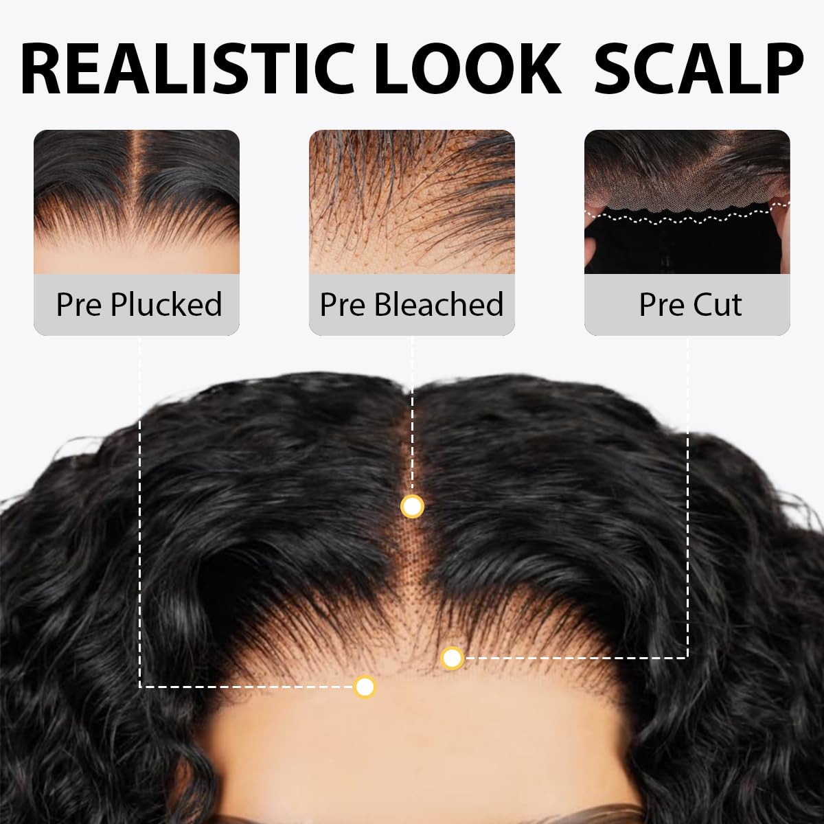 Xinjiju Wear and Go Glueless Wigs Human Hair Pre Plucked Pre Cut 6x4 Short Curly Bob Lace Front Wigs for Black Women Natural Hairline Water Wave Lace Front Wigs 200% Density 14 Inch