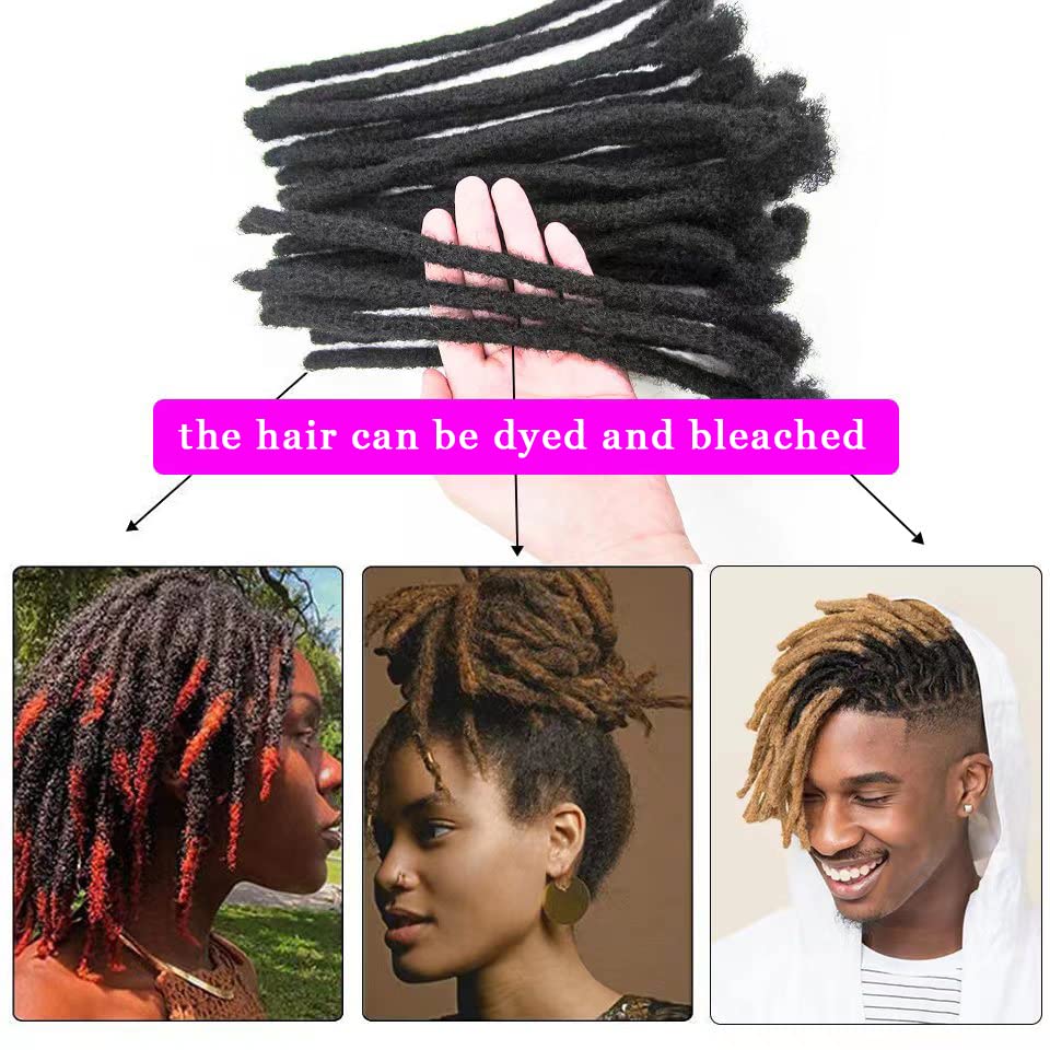 6 Inch 0.4cm Thickness Dreadlock Extensions Human Hair 30 Strands Locs Extensions Real Human Hair, Natural Black for Women Men Kids Full Handmade Permanent Locs Can Be Dyed and Bleached