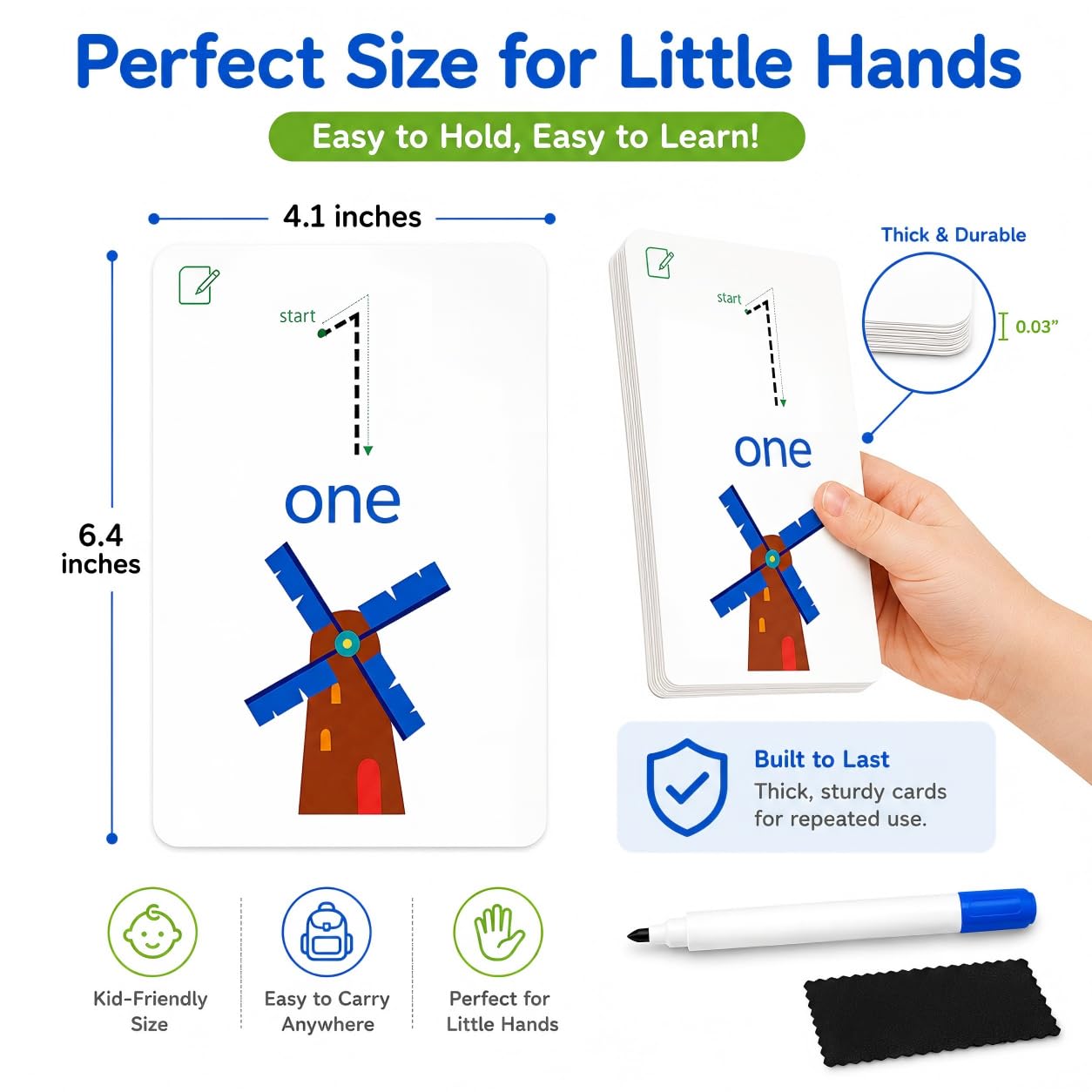 Write & Wipe Activity Cards for Kids, Reusable Tracing Flash Cards, Preschool Handwriting Practice Set, Letter Number Math Learning Activities Ages 3-6 (Number Tracing)