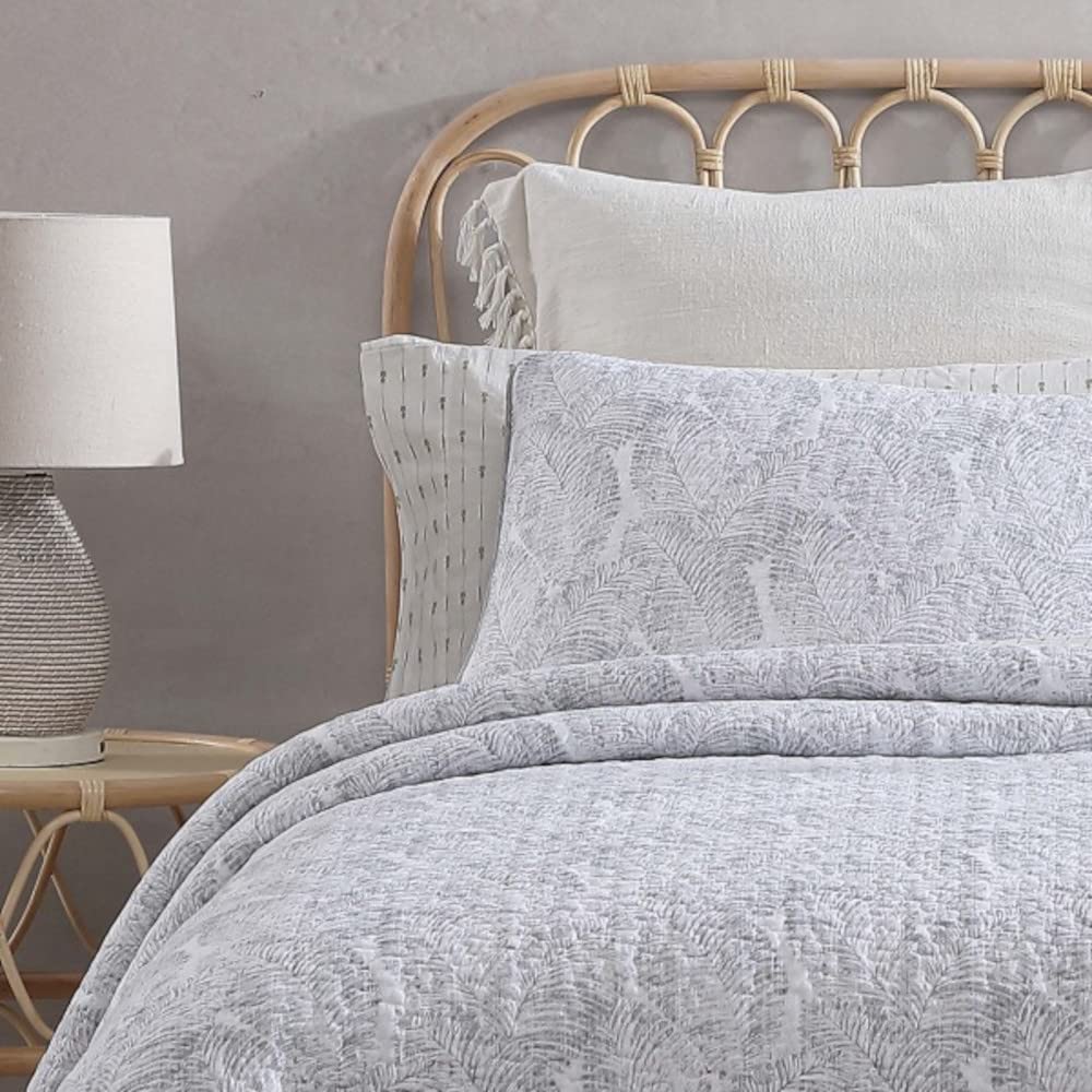 Tommy Bahama - Queen Quilt Set, Reversible Cotton Bedroom Decor with Matching Shams, Coastal Bedding with Textured Reverse(Distressed Water Leaves Grey, Queen)