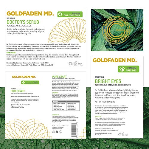 GOLDFADEN MD Brightening Transformation Kit | Advanced Skin Care Regime For Face | Includes Doctors Scrub Microdermabrasion Exfoliator, Pure Start Cleanser & Bright Eyes Eye Cream | 3 Pc Set