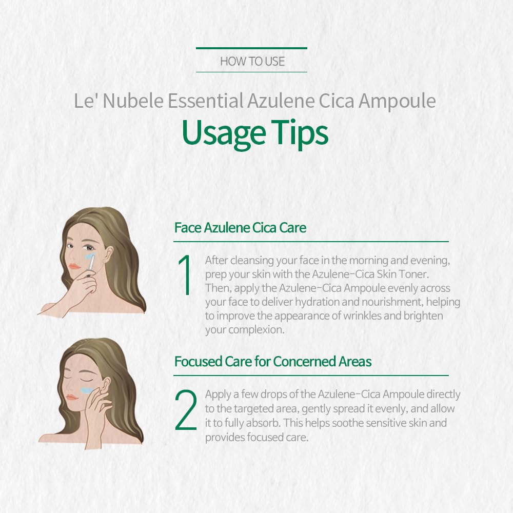 Le' Nubele Azulene Cica Ampoule | Korean Skincare for Sensitive Skin | Soothing & Hydrating Formula with Azulene & Centella Asiatica | NET. 1.69 fl. oz. / 50ml