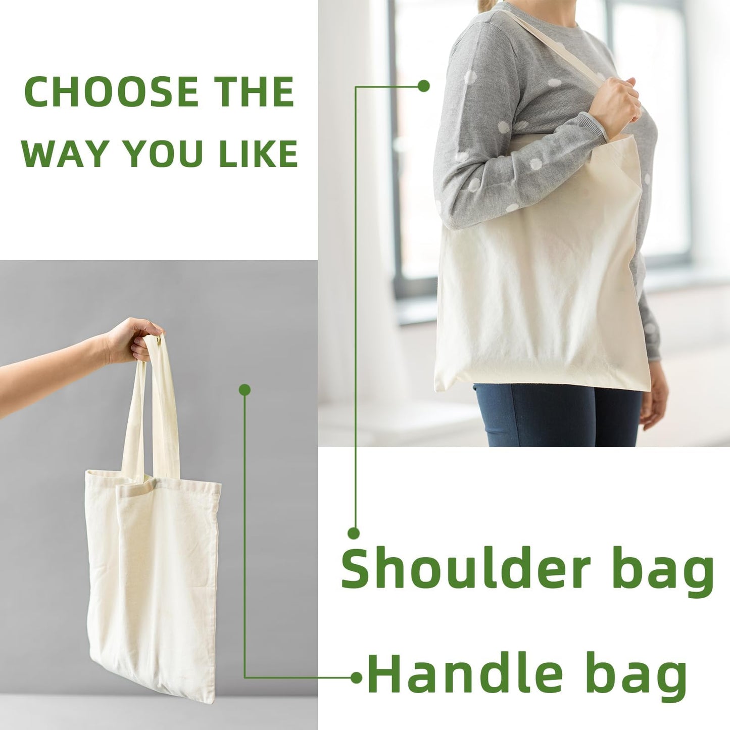 HECTOLIFE 48 Pack Canvas Tote, Reusable Blank Canvas for Shopping,Grocery Bags,DIY Gift Bags